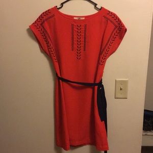 Embroidered Dress with waist tie